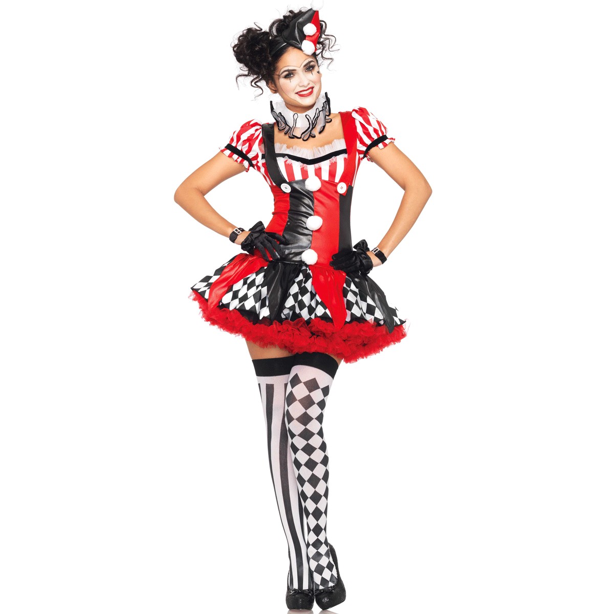 Fato Harlequin Lady Clown